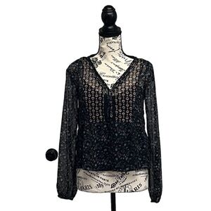Hollister Paisley Sheer Babydoll Y2k Blouse Hippie Gremlin Retro Cropped XS